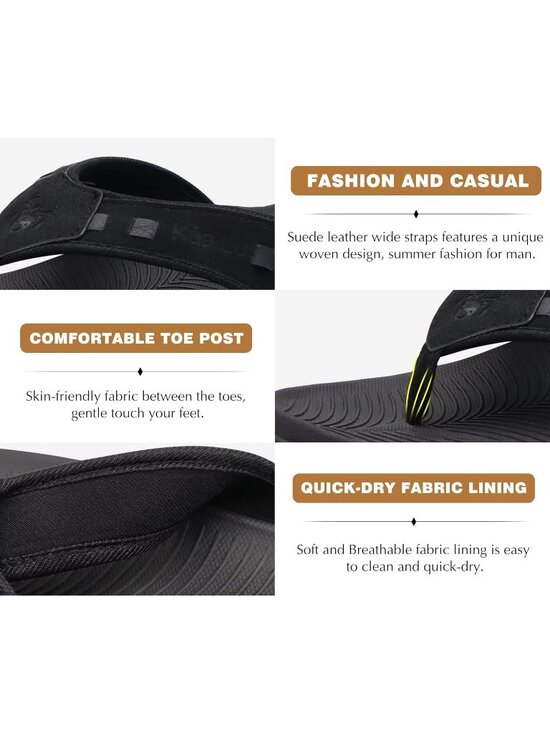 Men\'s Dark Black Sport Flip Flops Comfort Orthotic Thong Sandals Arch Support main image 4